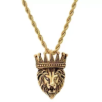 Lab Created Men's 18k gold plated stainless steel simulated diamonds lion's head and crown pendant