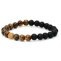 Men's genuine tiger eye and black lava beaded stretch bracelet