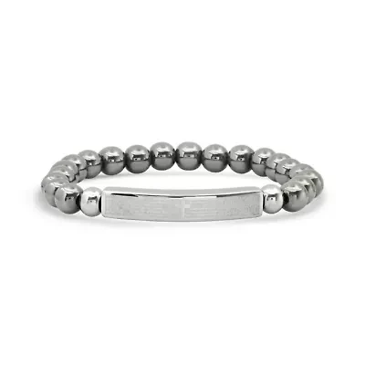 Men's hematite and stainless steel Our Father english prayer id bracelet
