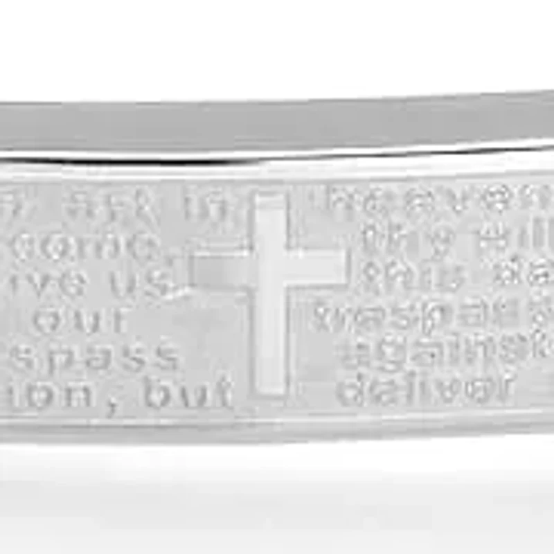 Men's blue lapis beads and stainless steel Our Father prayer id bracelet