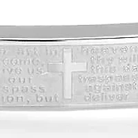 Men's blue lapis beads and stainless steel Our Father prayer id bracelet