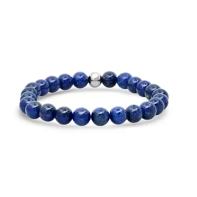 Men's blue lapis and stainless steel beaded bracelet