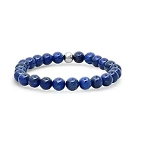 Men's blue lapis and stainless steel beaded bracelet
