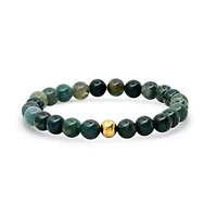 Men's green agate and 18k gold plated stainless steel beaded bracelet