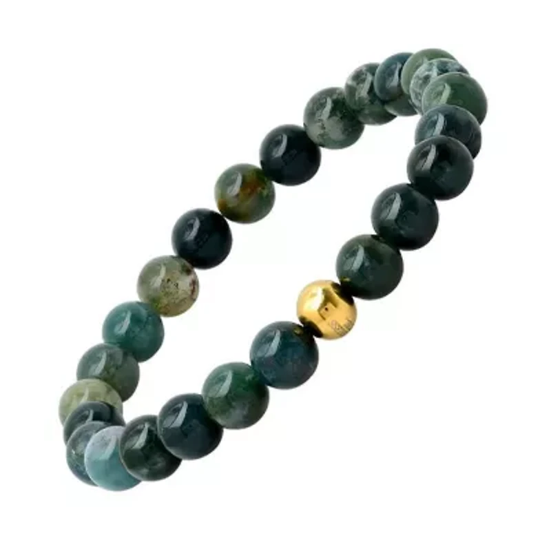 Men's green agate and 18k gold plated stainless steel beaded bracelet