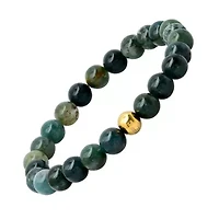 Men's green agate and 18k gold plated stainless steel beaded bracelet