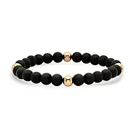 Men's black lava and 18k rose gold plated stainless steel beaded stretch bracelet