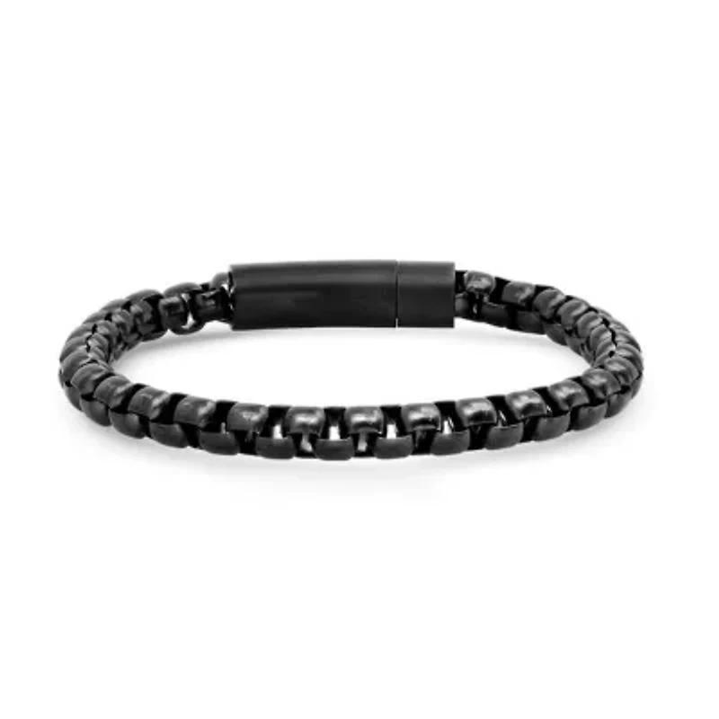Men's black ip stainless steel round box link bracelet