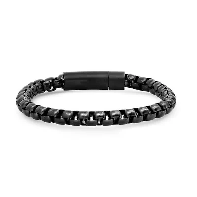 Men's black ip stainless steel round box link bracelet