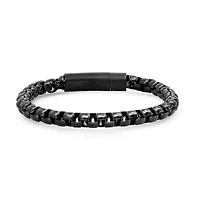Men's black ip stainless steel round box link bracelet
