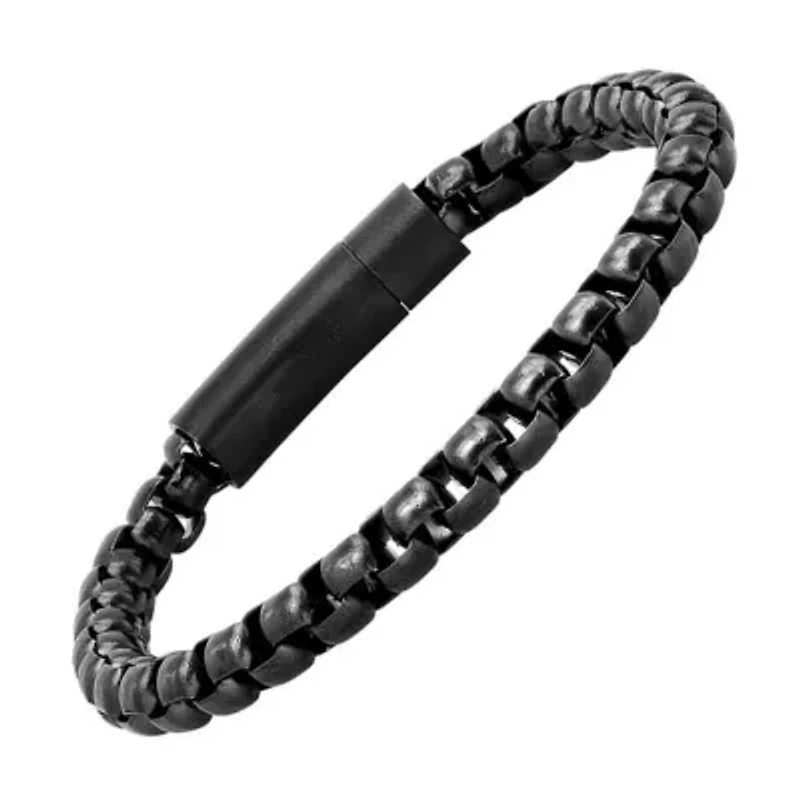 Men's black ip stainless steel round box link bracelet