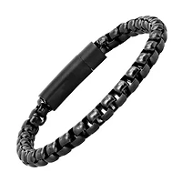 Men's black ip stainless steel round box link bracelet
