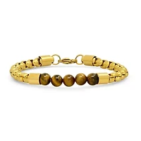 Men's 18k gold plated stainless steel box chain and tiger eye beaded bracelet