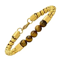 Men's 18k gold plated stainless steel box chain and tiger eye beaded bracelet