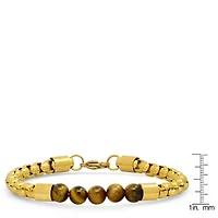 Men's 18k gold plated stainless steel box chain and tiger eye beaded bracelet