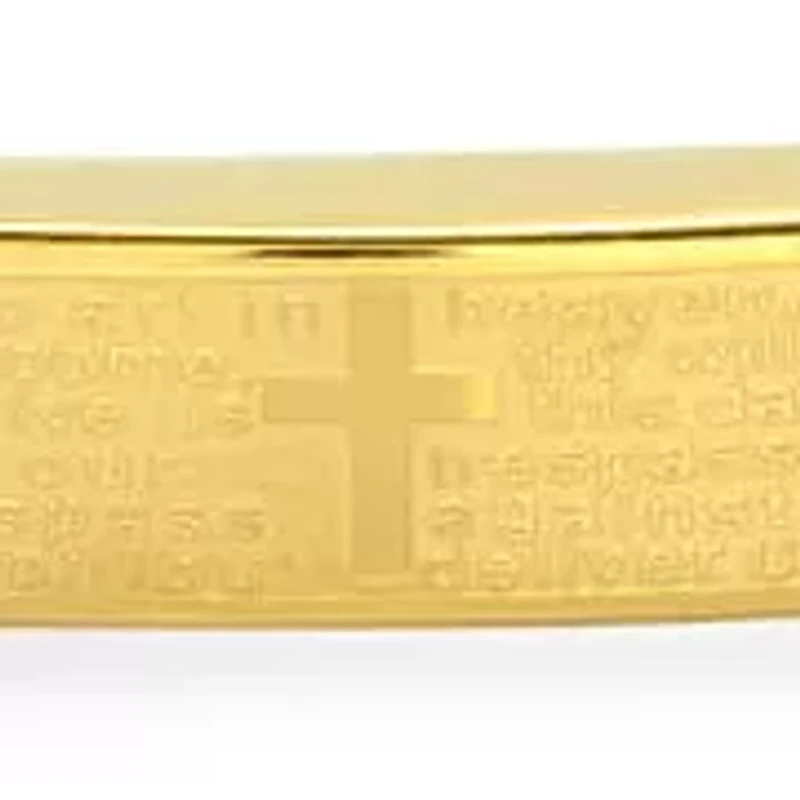 Men's tiger eye beads and 18k gold plated stainless steel Our Father english prayer Id bracelet