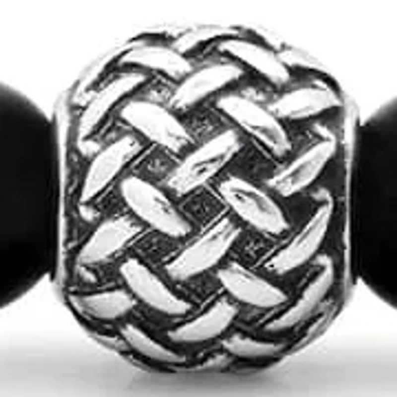 Men's black lava and stainless steel/black ip beaded stretch bracelet