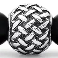 Men's black lava and stainless steel/black ip beaded stretch bracelet