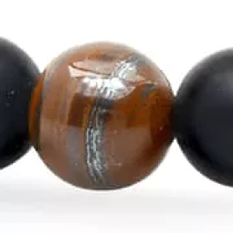 Men's tiger eye and black lava beaded stretch bracelet
