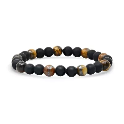 Men's tiger eye and black lava beaded stretch bracelet