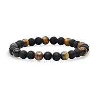 Men's tiger eye and black lava beaded stretch bracelet