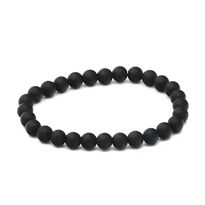 Men's black lava beaded stretch bracelet