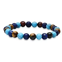 Men's tiger eye, blue lapis and turquise agate beaded bracelet