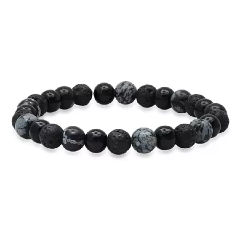 Men's black lava and gray agate beaded bracelet