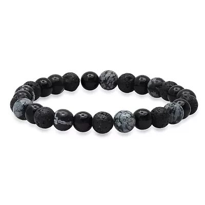 Men's black lava and gray agate beaded bracelet