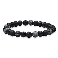 Men's black lava and gray agate beaded bracelet