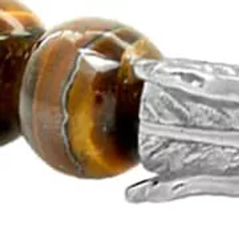 Men's tiger eye beads and stainless steel dragon head stretch bracelet