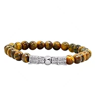 Men's tiger eye beads and stainless steel dragon head stretch bracelet