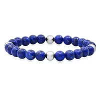 Men's stainless steel and blue lapis beaded bracelet