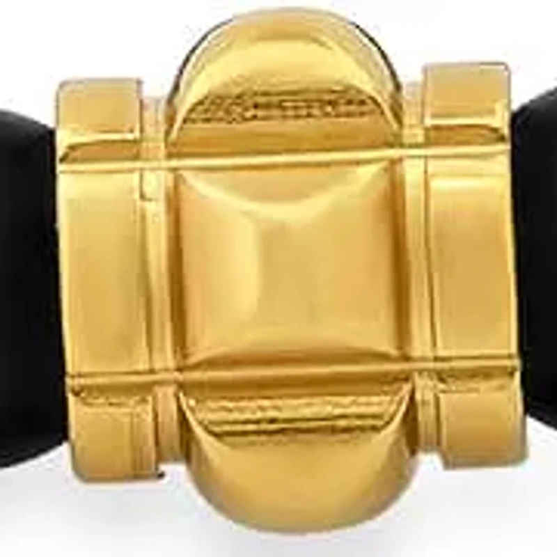 Men's black lava, stainless steel and 18k gold plated studded beaded stretch bracelet
