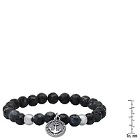 Men's gray agate beads and stainless steel anchor charm stretch bracelet