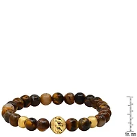 Men's tiger eye and 18k gold plated stainless steel beaded stretch bracelet
