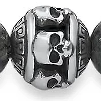 Men's gray agate and stainless steel skull beaded bracelet