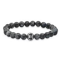 Men's gray agate and stainless steel skull beaded bracelet
