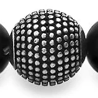Men's black lava beads and stainless steel beaded stretch bracelet