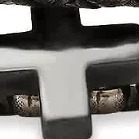 Men's gray braided leather/black ip stainless steel, stainless steel round link and hematite/lava beaded 3pc bracelet set