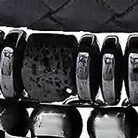 Men's gray leather, black ip stainless steel, lava and hematite beaded 3pc bracelets set