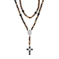 Men's black rubber, tiger eye beads & stainless steel rosary