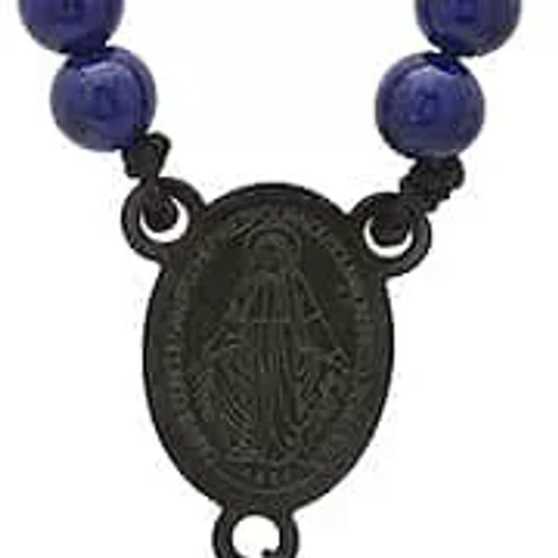 Men's blue lapis and black ip stainless steel rosary