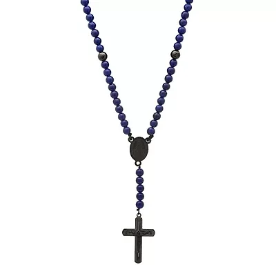Men's blue lapis and black ip stainless steel rosary