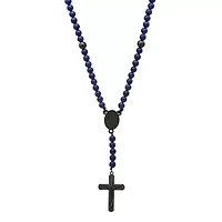 Men's blue lapis and black ip stainless steel rosary