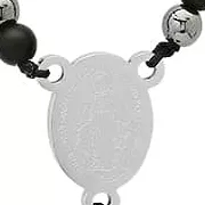Men's black lava, hematite and stainless steel beads rosary