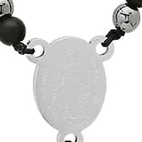 Men's black lava, hematite and stainless steel beads rosary