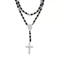 Men's black lava, hematite and stainless steel beads rosary