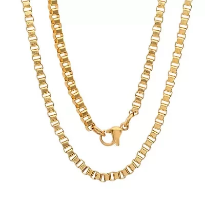 Men's 18k gold plated stainless steel box chain necklace