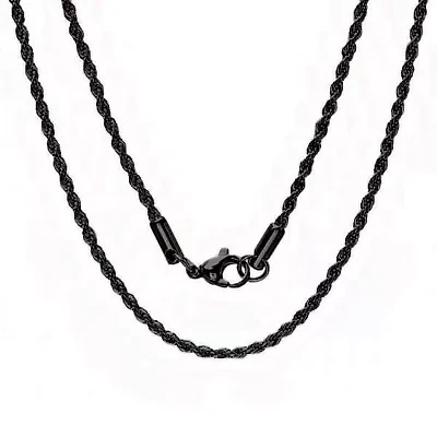 Men's black ip stainless steel rope chain necklace